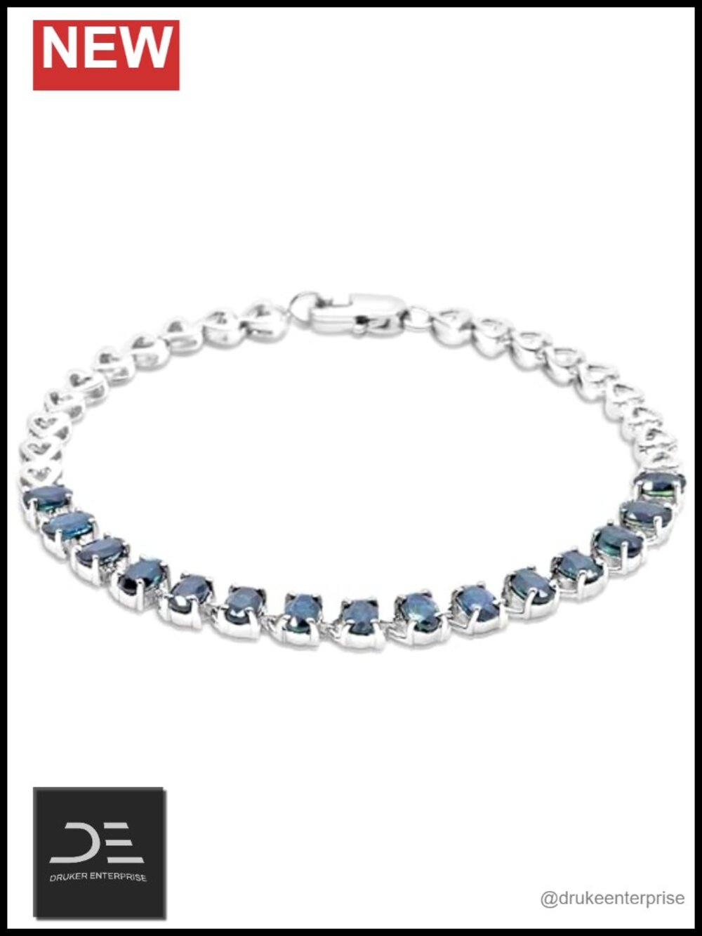 Sterling Silver Sapphire Tennis Bracelet White Gold Plated 6.75 Inch